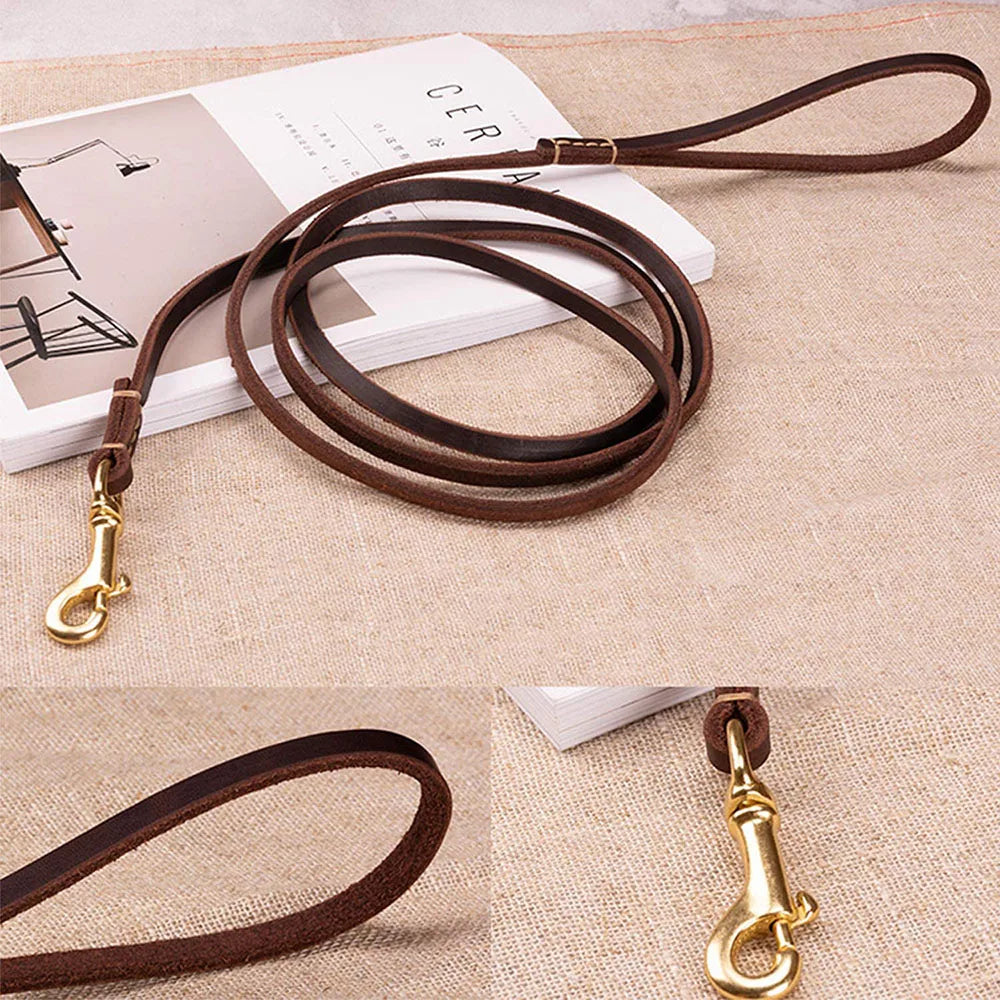Handmade Genuine Leather Dog Leash | 4 Colors | 130cm & 180cm | Small to Medium Dogs