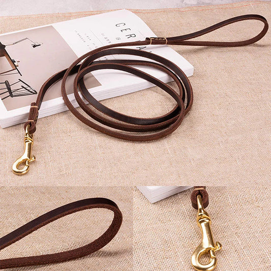 Handmade Genuine Leather Dog Leash | 4 Colors | 130cm & 180cm | Small to Medium Dogs