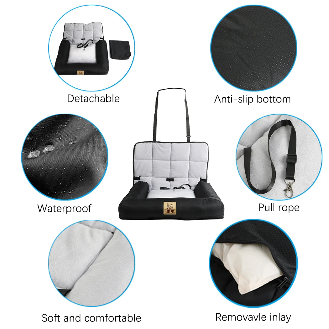 Waterproof Dog Car Seat Pad | Front Seat Cover & Home Bed | Non-Slip | 3 Sizes | Black