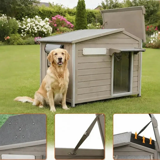 Large Wooden Dog House | 40.2 in. Wide | Openable Roof & Raised Floor