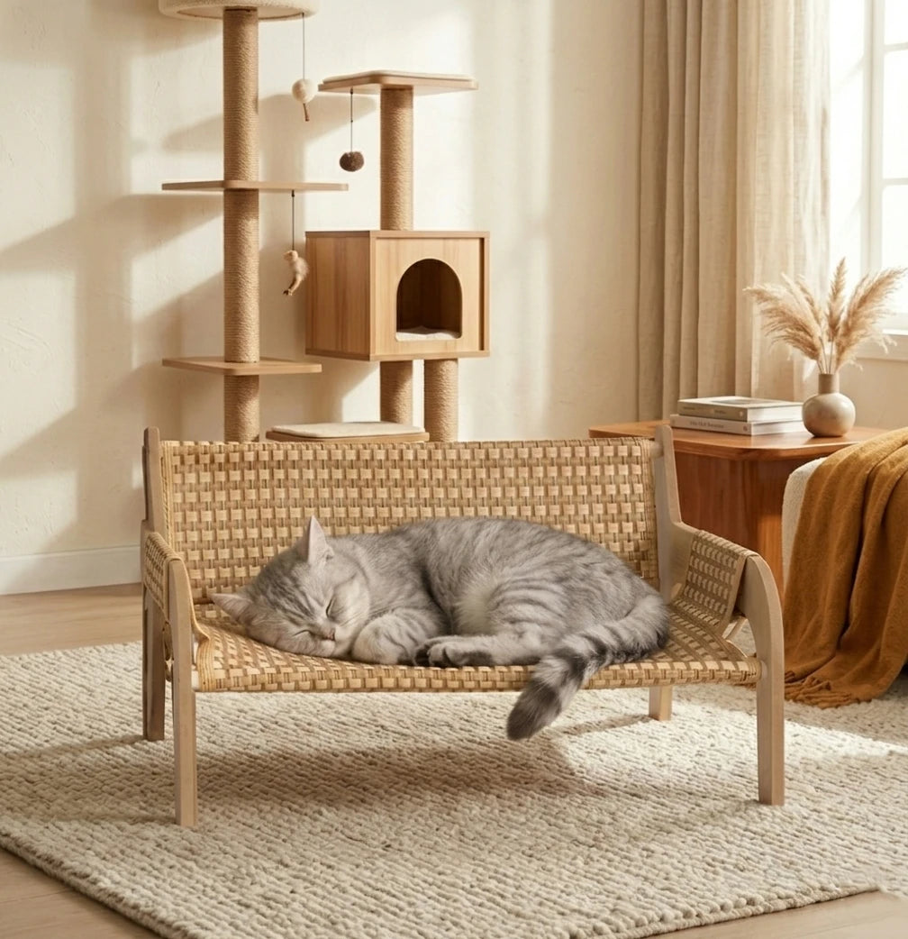 Solid Wood Elevated Dog Lounger | Modern Pet Sofa | 27" × 19"