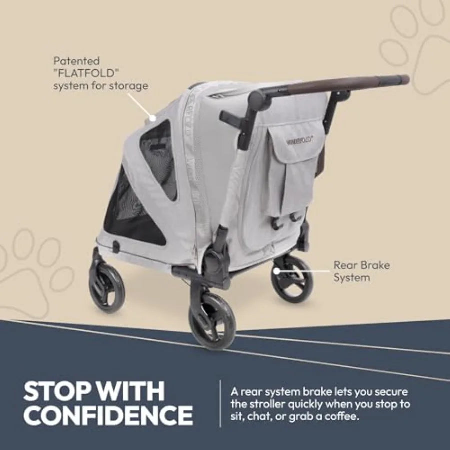 WonderFold PF Luxury Flat-Fold Pet Stroller | Up to 66 lbs | Elevated Walk | Gray