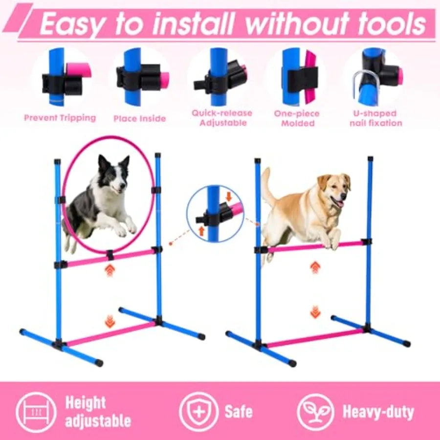 Dog Agility Backyard Set | 6 Dual-Mode Weave Poles & 2 Adjustable Hurdles | Outdoor Obstacle Course
