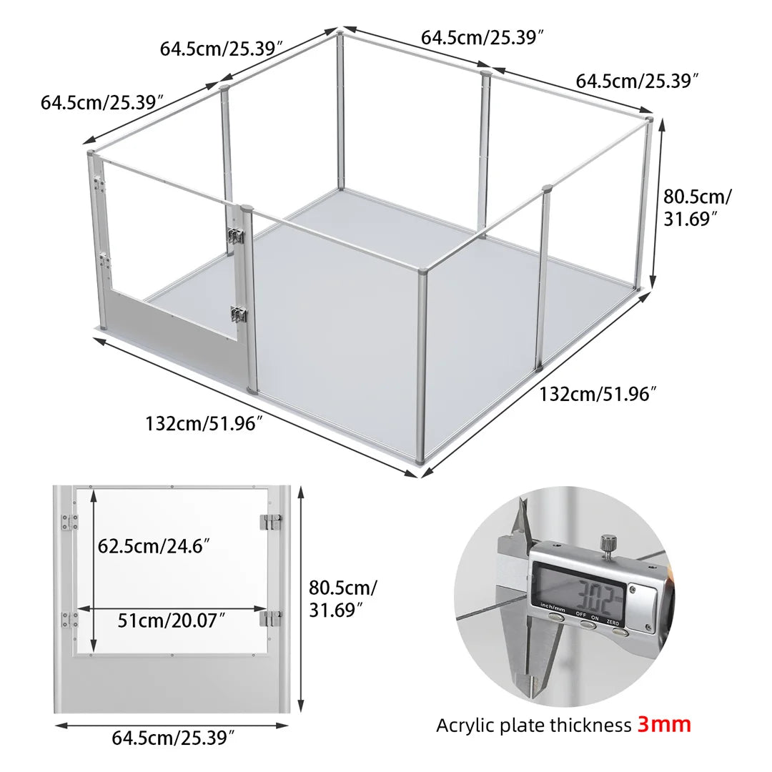 Clear Acrylic Dog Playpen | 5 Sizes | Waterproof Pad | Indoor | Up to 44lbs