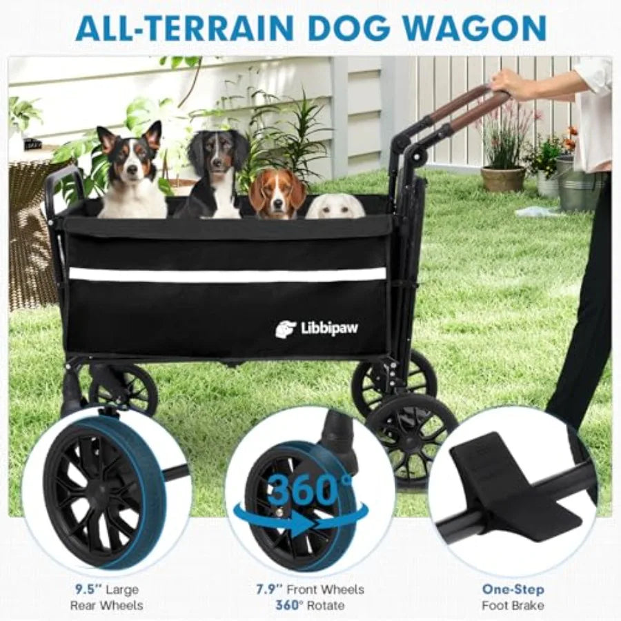 Foldable All-Terrain Dog Wagon with Ramp | Medium & Large Dogs | One-Step Brake