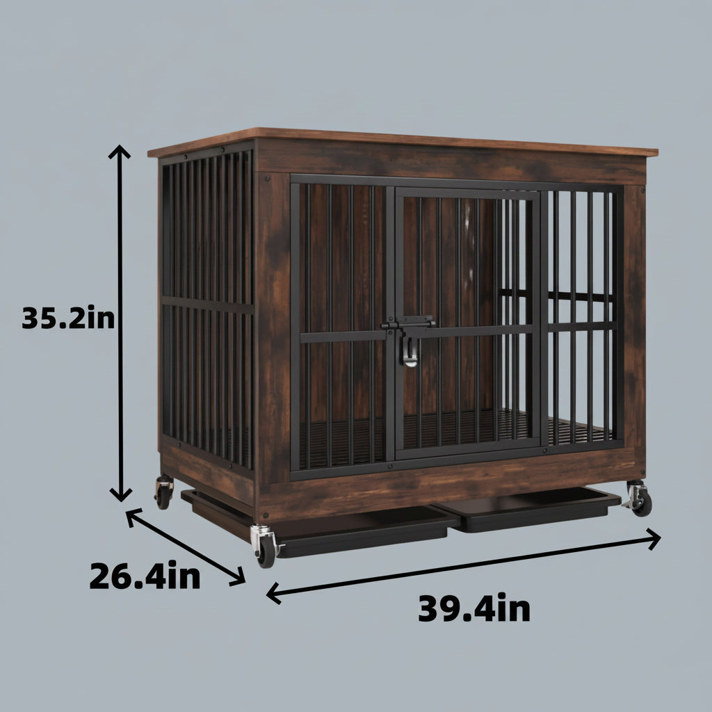 Wooden Dog Crate with Wheels
