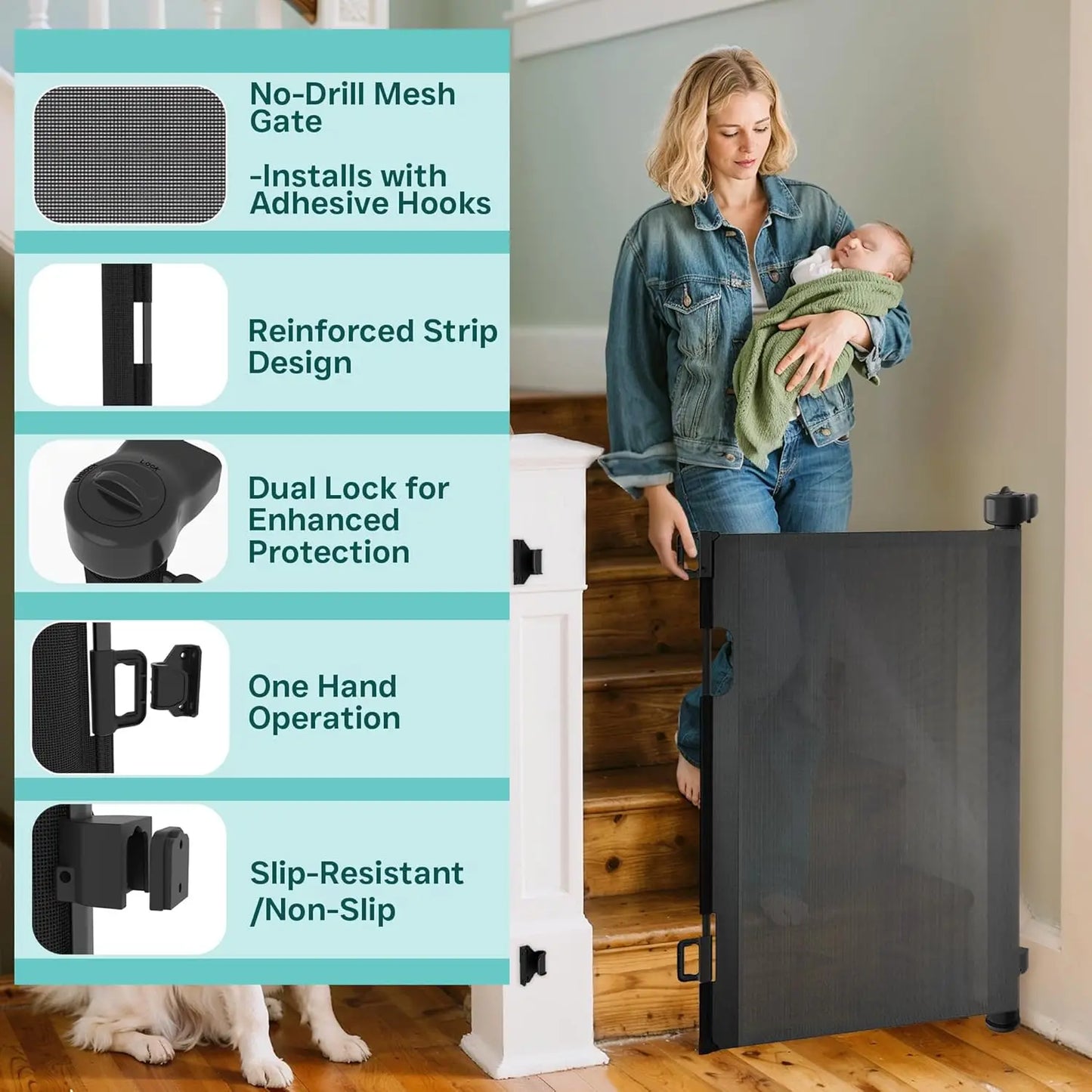236 Inch Extra Wide Retractable Baby Gate,Mesh Baby Gate or Mesh Dog Gate,34" Tall,Child Safety Gate for Doorways,