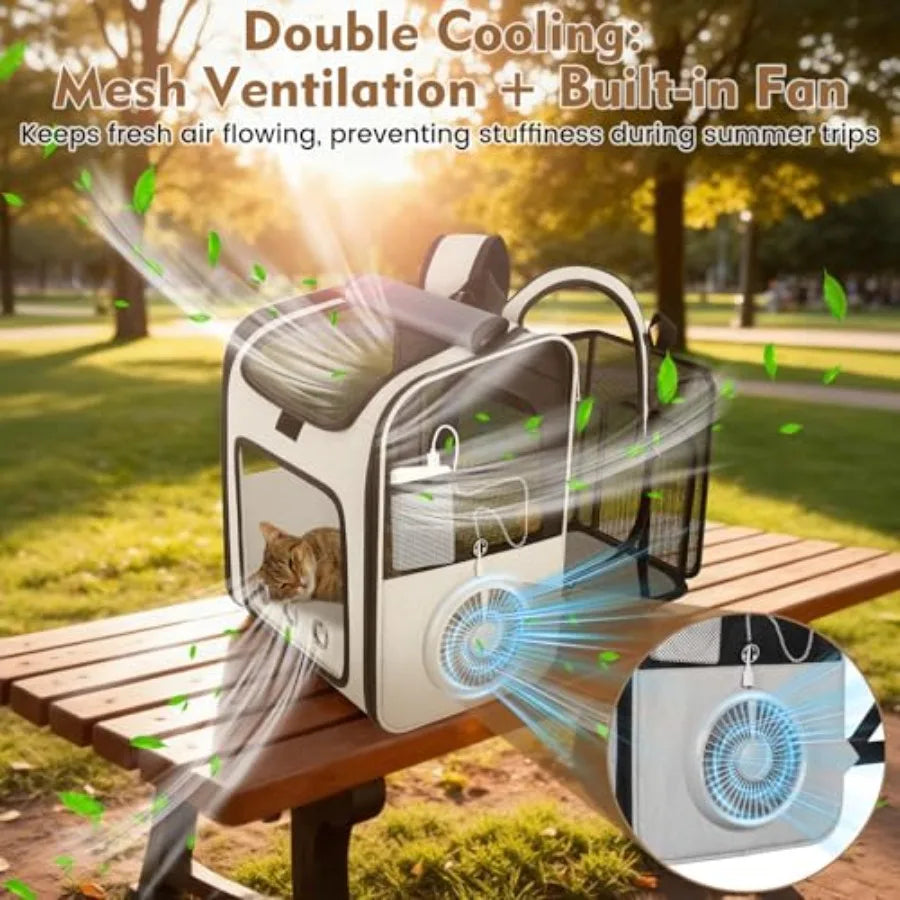 Small Dog Carrier Backpack | Built-In Cooling Fan & Heating Pad | Expandable & Breathable | Travel