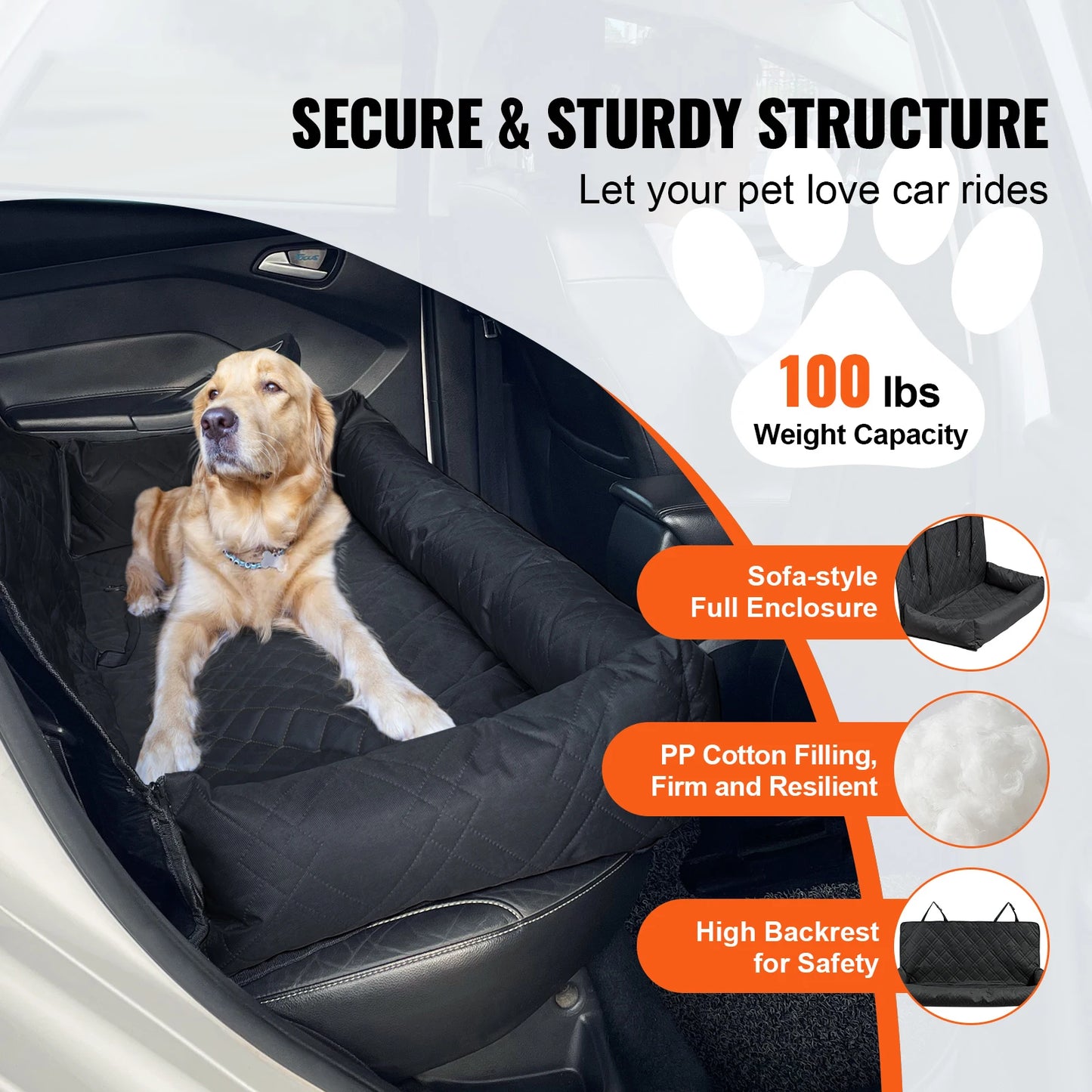 Dog Car Booster Seat | Sofa-Style | Waterproof | Clip-On Safety Leash | Up to 100lbs