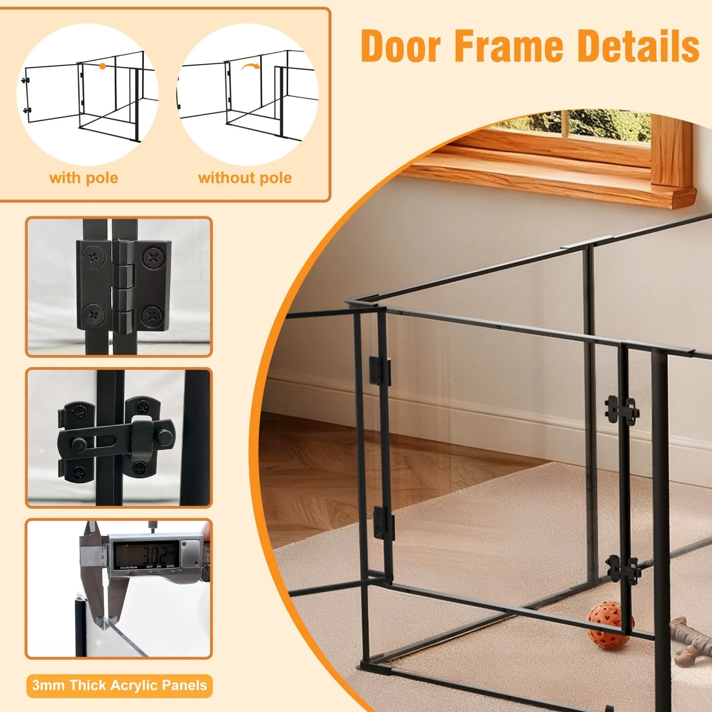 8 Panels Clear Acrylic Dog Playpen Pet Puppy Playpen for Guinea Pig Rabbits Small Animals Whelping Pen Box Exercise Fence