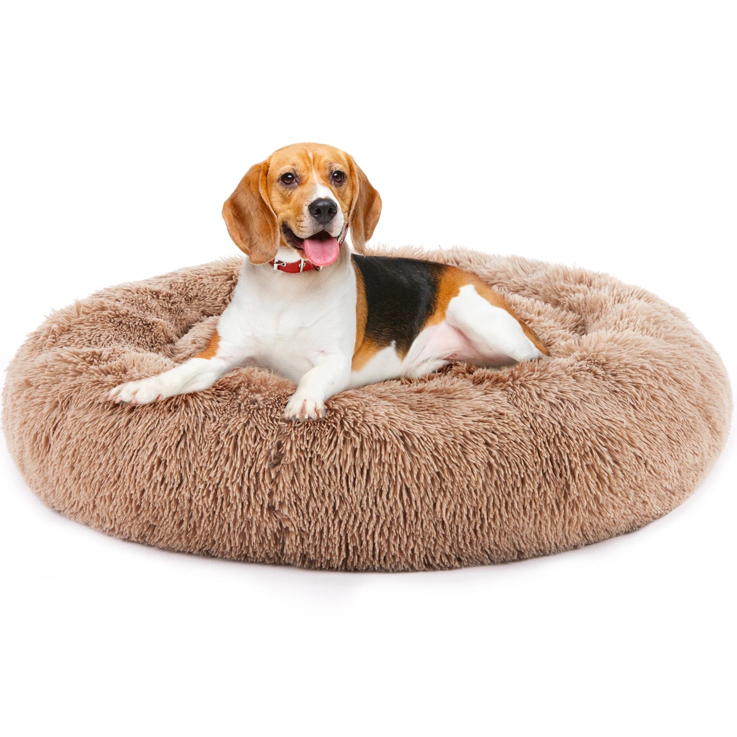 Calming Dog Bed | Round Fluffy Faux Fur | Anti-Slip | Washable | Medium to Large Dogs
