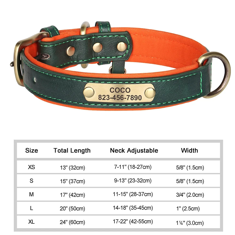 Personalized Leather Dog Collar | Free Name Engraving | Soft Padded | 9 Colors | XS–XL