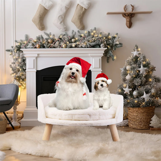 Luxury Soft Warm Plush Cat Bed Nesting Chair with Wood Legs Washable Waterproof Cushion Pad Pet Bed for Small Animals