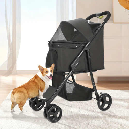 Enhanced, Reinforced, Emphasized 4-Wheel Pet Pushcarts for Small to Medium Dogs And Cats, Collapsible Dog And Cat Stroller, 3-Wh