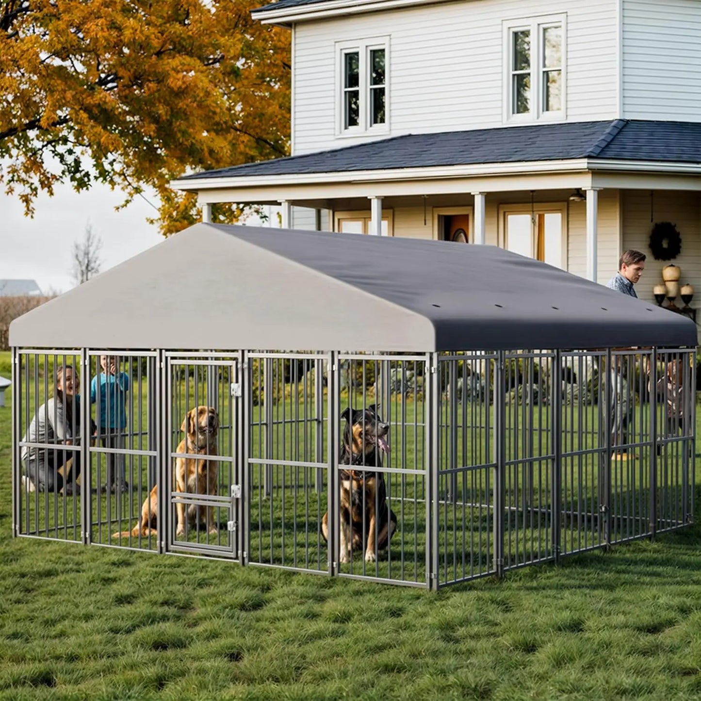 10×10 FT Outdoor Dog Kennel with Roof — Heavy Duty, Escape-Proof Double Locks & Swivel Feeding Door