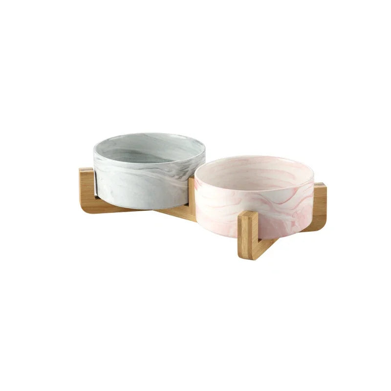 Marble Ceramic Dog Bowl Collection | Wood Stand | Single & Double | 14 Colors | 400ml & 850ml