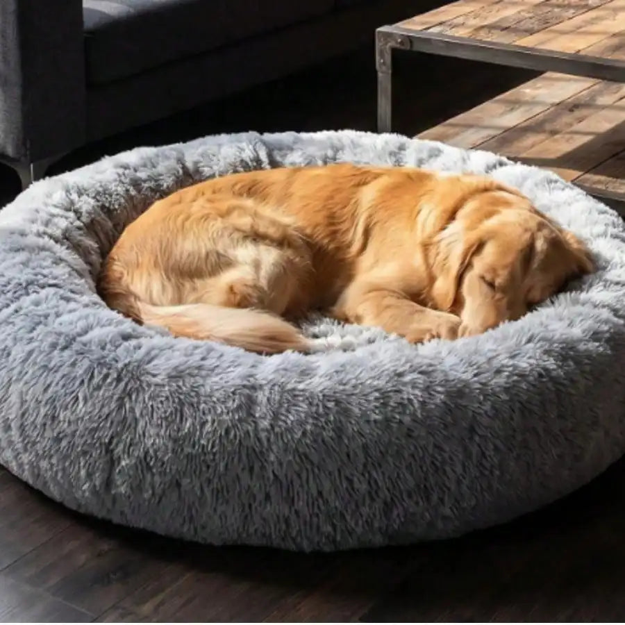 Calming Donut Dog Bed | Anti-Anxiety Round Cushion | Washable | 5 Sizes | Light Grey