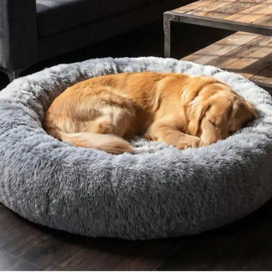 Calming Donut Dog Bed | Anti-Anxiety Round Cushion | Washable | 5 Sizes | Light Grey
