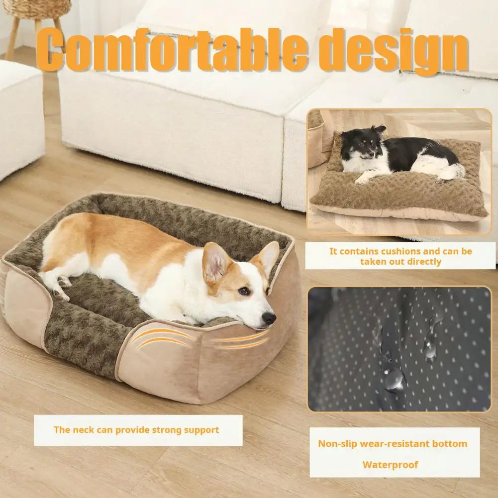 Rectangle Cotton Dog Bed | Removable Cushion | Non-Slip | S & M