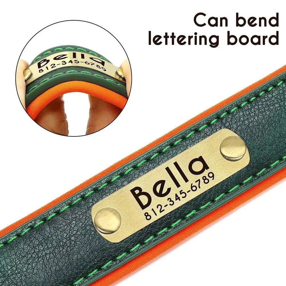 Personalized Leather Dog Collar | Free Name Engraving | Soft Padded | 9 Colors | XS–XL