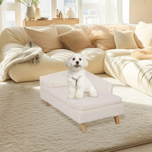 Nordic L-Shape Dog Sofa Bed | Rubber Wood Legs | Waterproof Cover | S & L | White