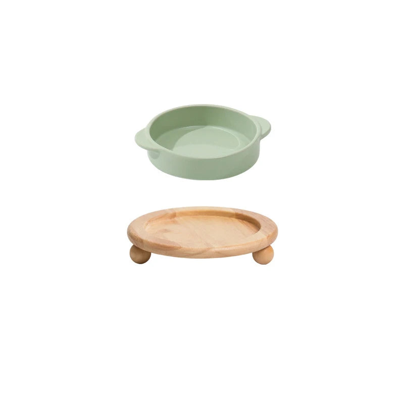 Height-Adjustable Ceramic Dog Bowl | Wooden Stand | Single & Double | 3 Colors | 350ml & 700ml