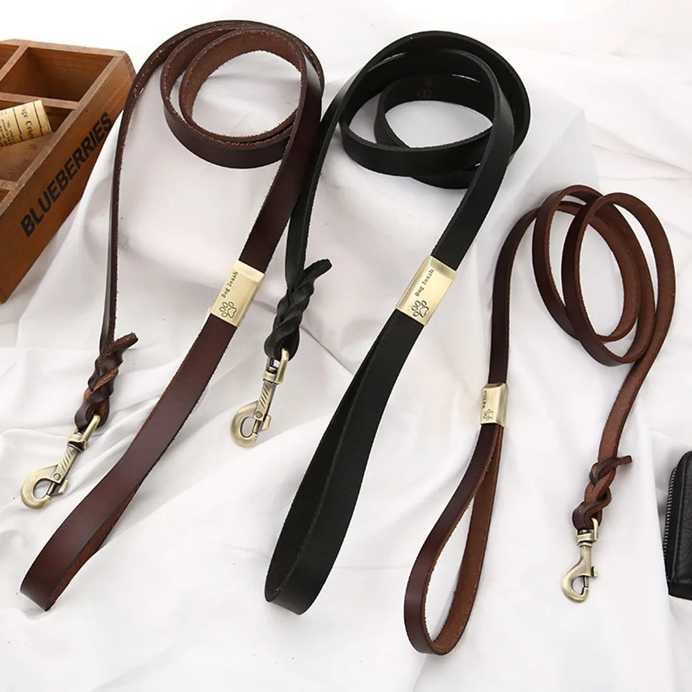 Braided Leather Dog Leash | 1.3m (51") Heavy Duty Training Lead | Strong & Durable | All Breeds