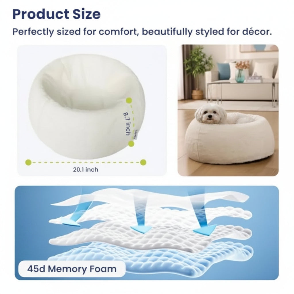 Orthopedic Memory Foam Dog Bed | Faux Rabbit Fur | Small Dogs & Puppies
