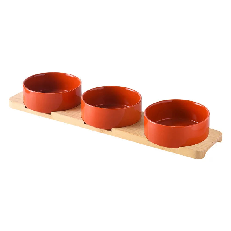 Ceramic Dog Bowl Set | Single, Double & Triple | Bamboo Stand | 6 Colors | 400ml & 850ml
