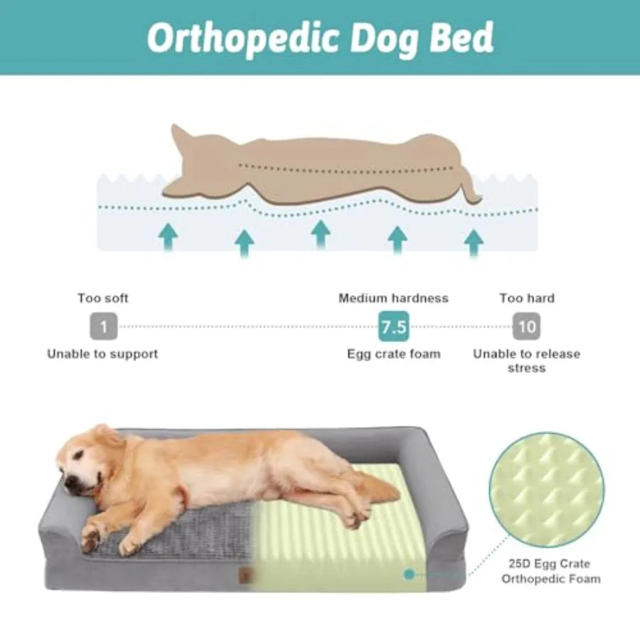 XL Orthopedic Dog Bed | Bolster Sofa | Waterproof Egg Crate Foam | Up to 100 lbs