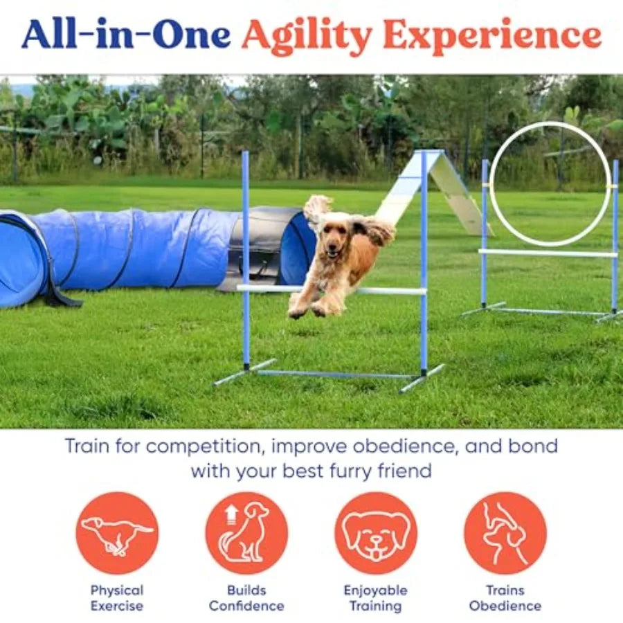 Complete Dog Agility Course Set | A-Frame, Weave Poles, Jump Hoop & Cones