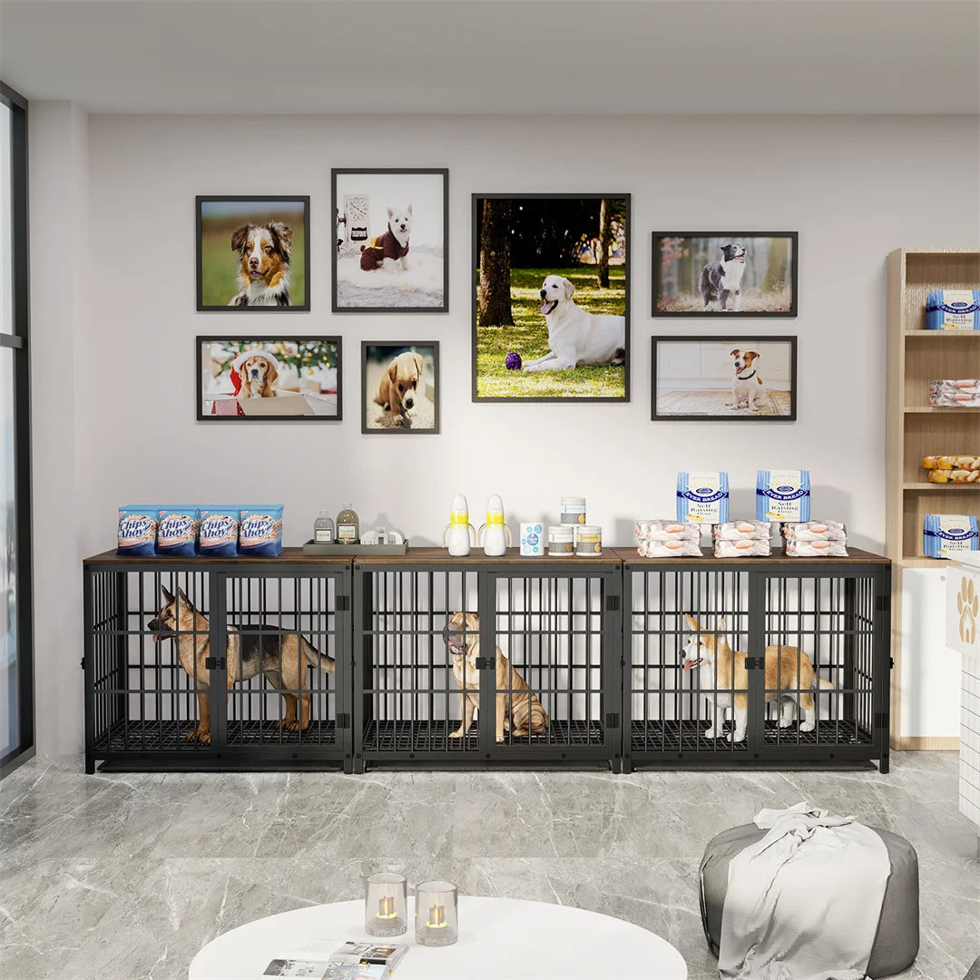 Furniture Style Dog Crate — End Table with 3 Doors & Removable Tray | Black or White