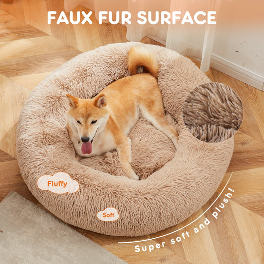 Calming Dog Bed | Round Fluffy Faux Fur | Anti-Slip | Washable | Medium to Large Dogs