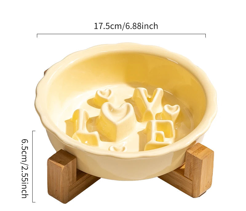 Ceramic Slow Feeder Dog Bowl | Anti-Overturn | Neck Protection | Anti-Choking | Flat Mouth Design
