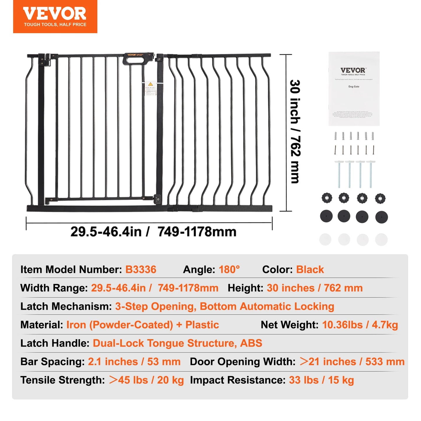 Dog Gate 30" High — Pressure Mount, Auto-Close, One-Hand Operation | White | Walk-Thru
