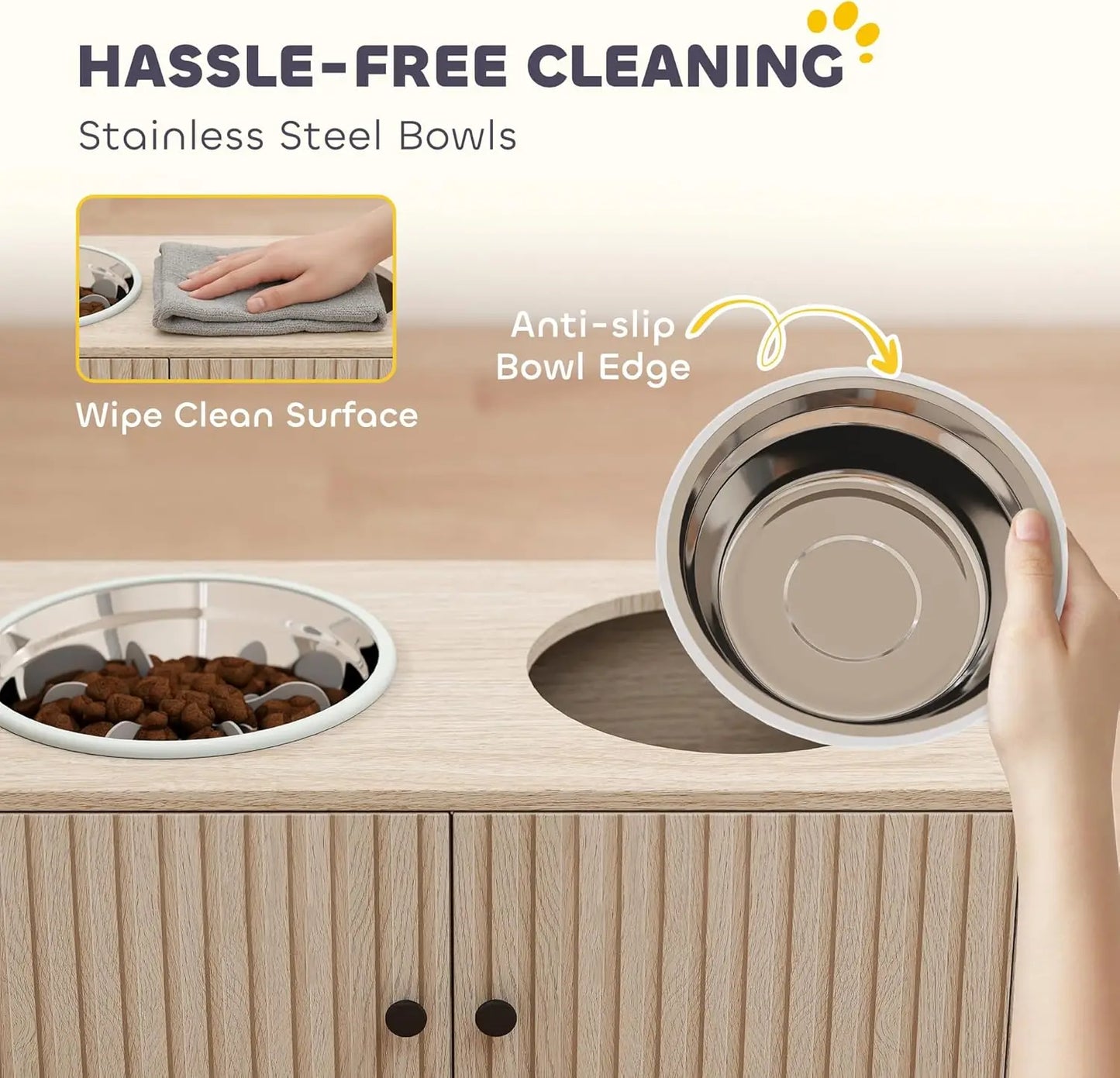 Elevated Dog Bowls with Storage Cabinet, Raised Dog Bowl Stand, Pet Feeding Station with Slow Feeder & Non-Slip, for Large Pets