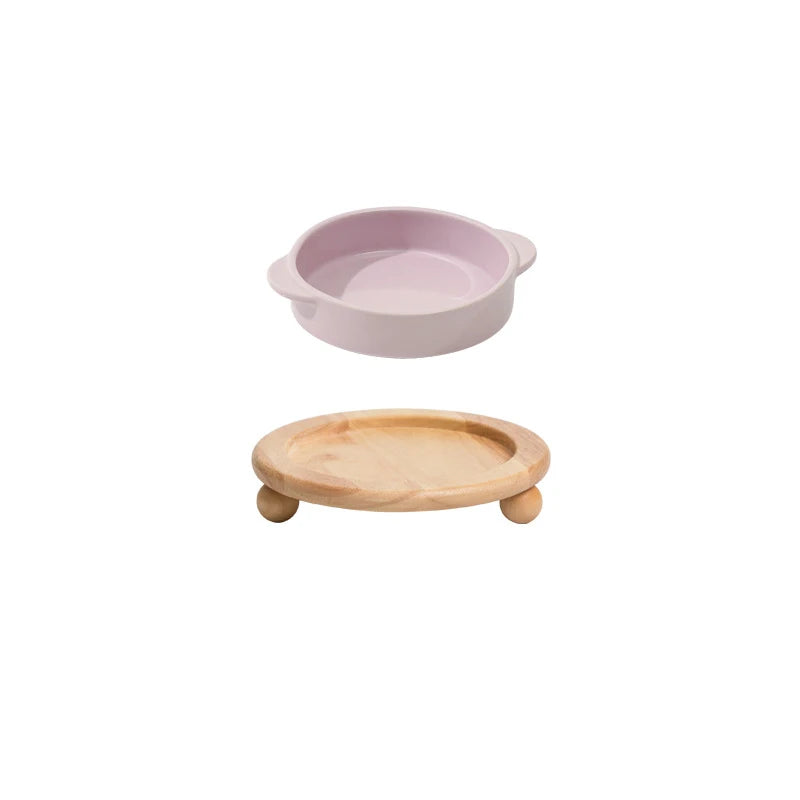 Height-Adjustable Ceramic Dog Bowl | Wooden Stand | Single & Double | 3 Colors | 350ml & 700ml