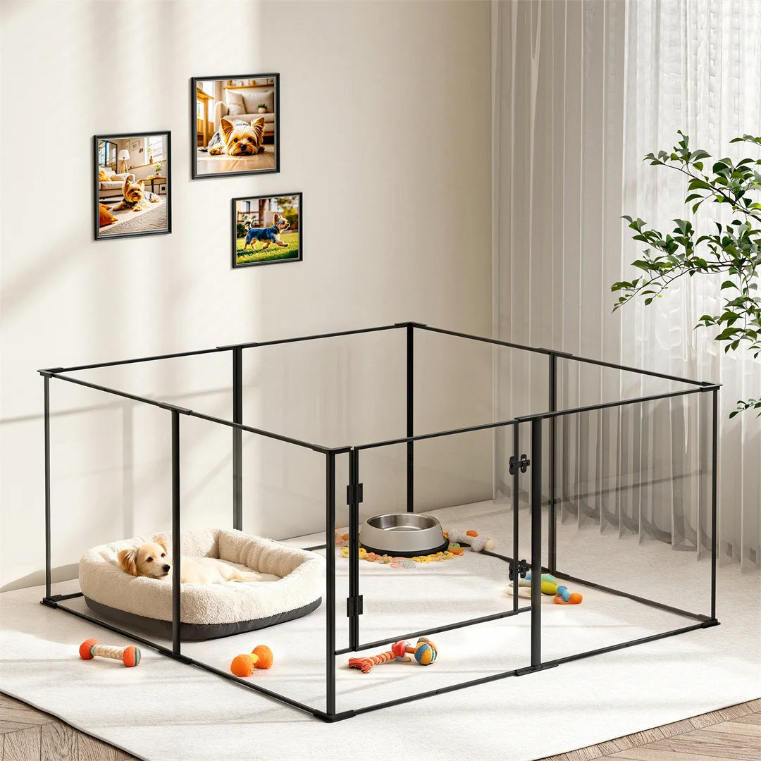 8-Panel Clear Acrylic Dog Playpen | 5th Gen | 3mm Thick | 2 Heights | Indoor | Up to 44lbs