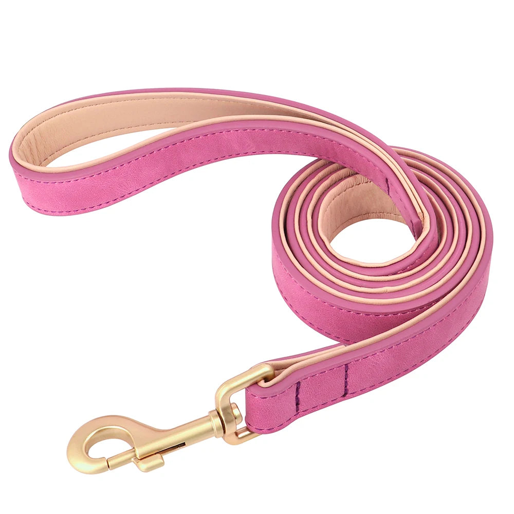 Soft Padded PU Leather Dog Collar & Leash Set — Adjustable, S/M/L/XL
