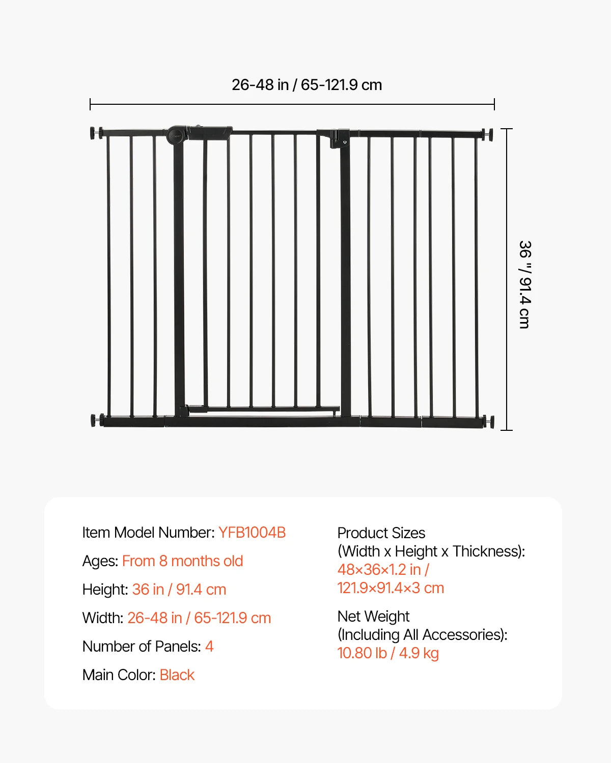 Dog Gate 30" High — Pressure Mount, Auto-Close, One-Hand Operation | Black | Walk-Thru