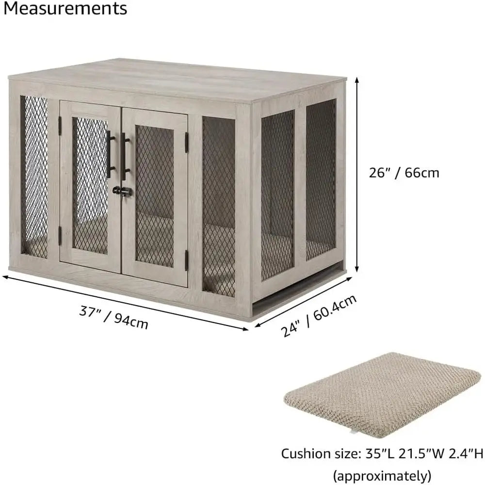 Furniture-Style Dog Crate with Cushion & Removable Tray