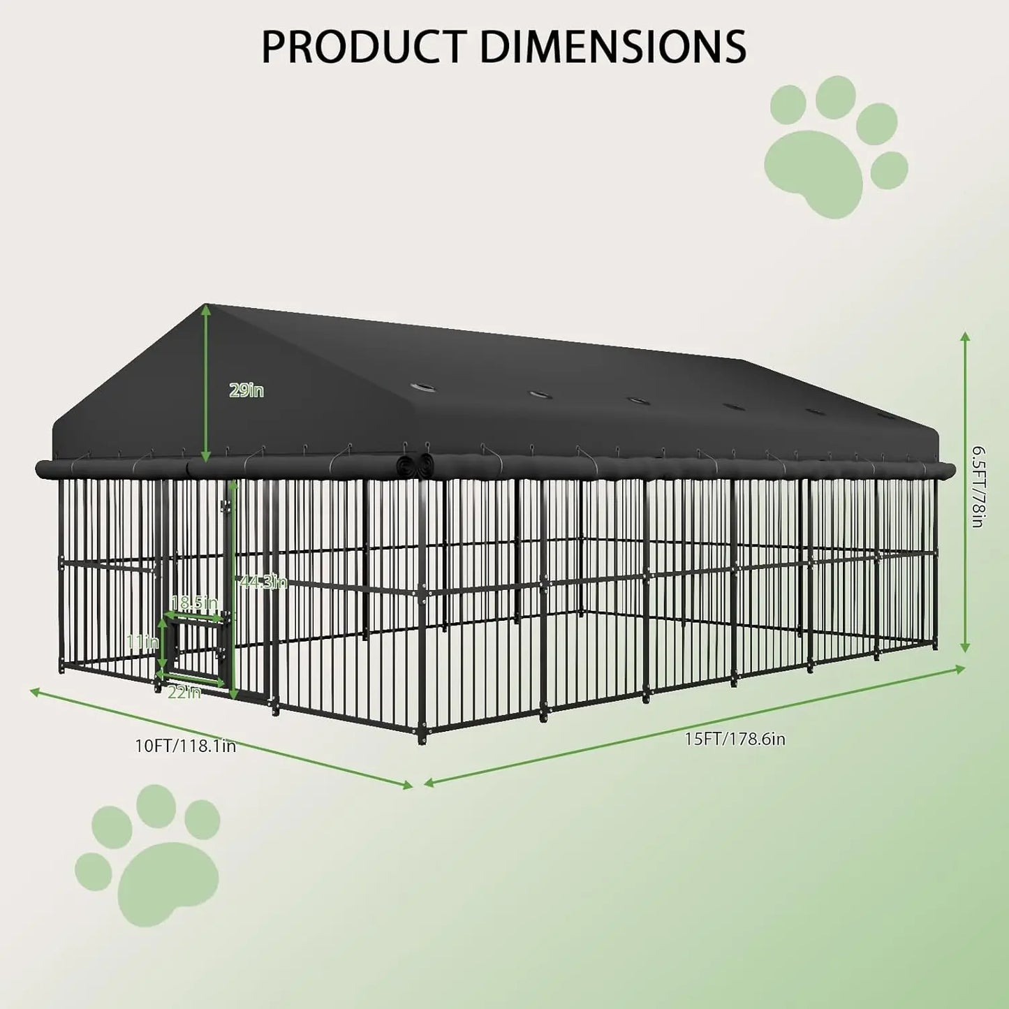 Outdoor Dog Kennel 10×15×6.5 FT — Heavy Duty Metal Frame, Waterproof Oxford Enclosure & Swivel Door