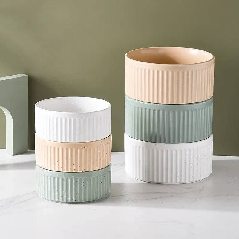 Nordic Ceramic Dog Bowl Set | Single, Double & Triple | Wooden Tray | 3 Colors | 400ml & 850ml
