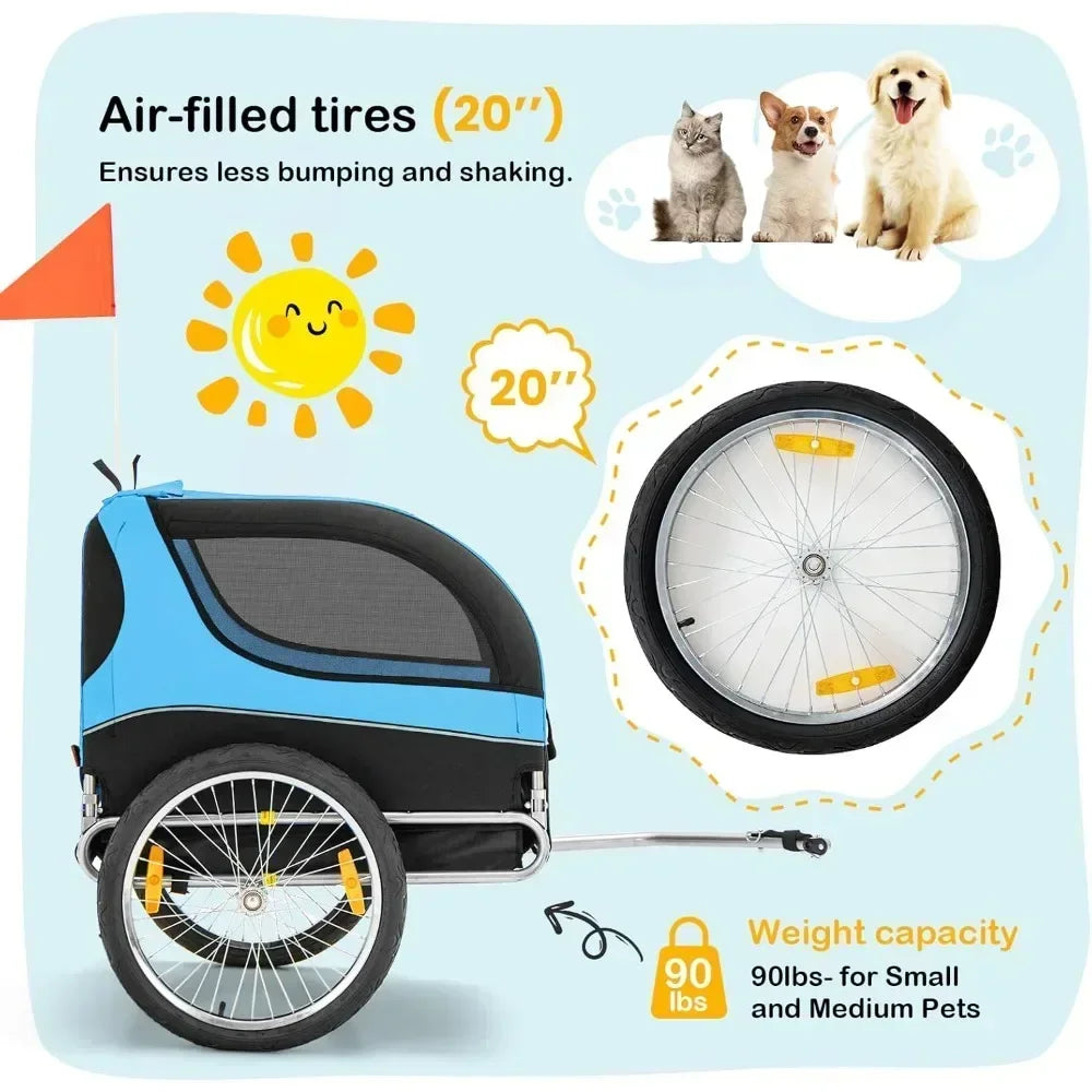 Dog Bike Trailer | 90 lb Capacity, 3 Doors, Aluminum Frame & Air-Filled Wheels