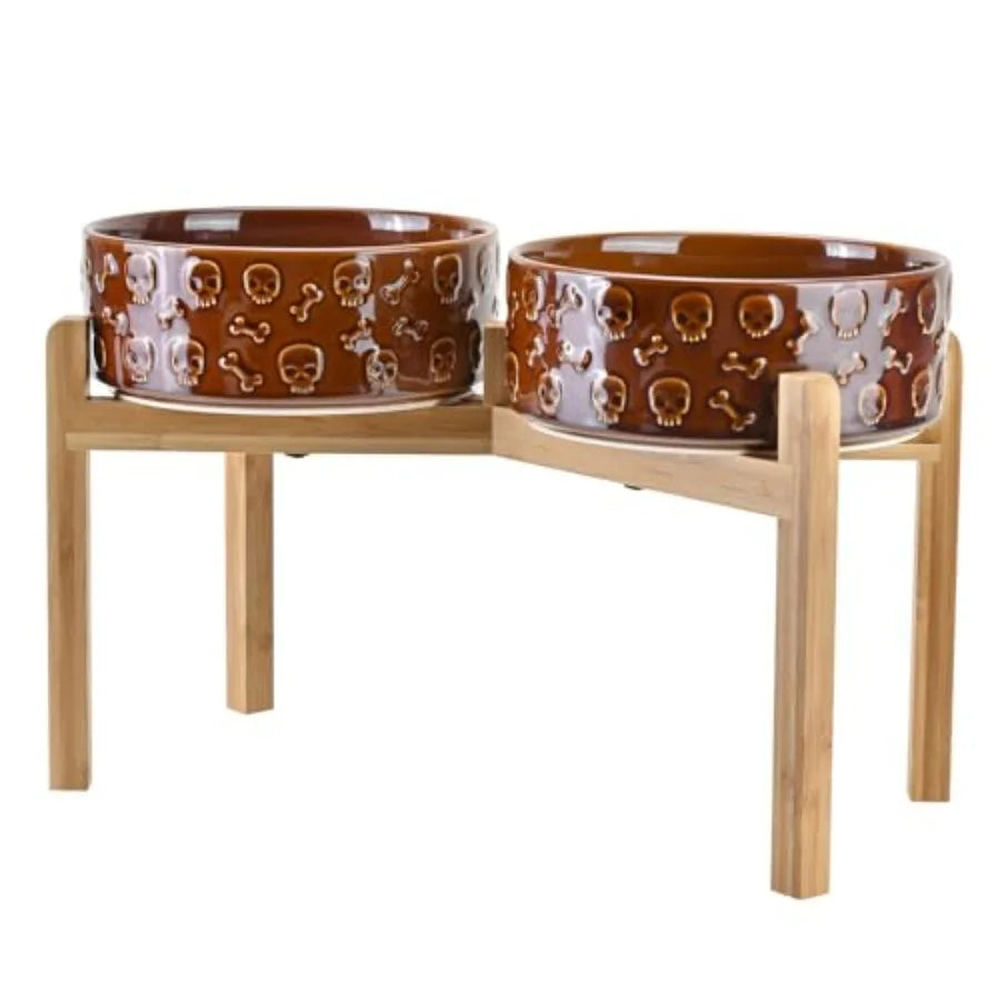 Elevated Ceramic Dog Bowl | Bamboo Stand | 6.1" Height | 3.6 Cup | 10 Designs
