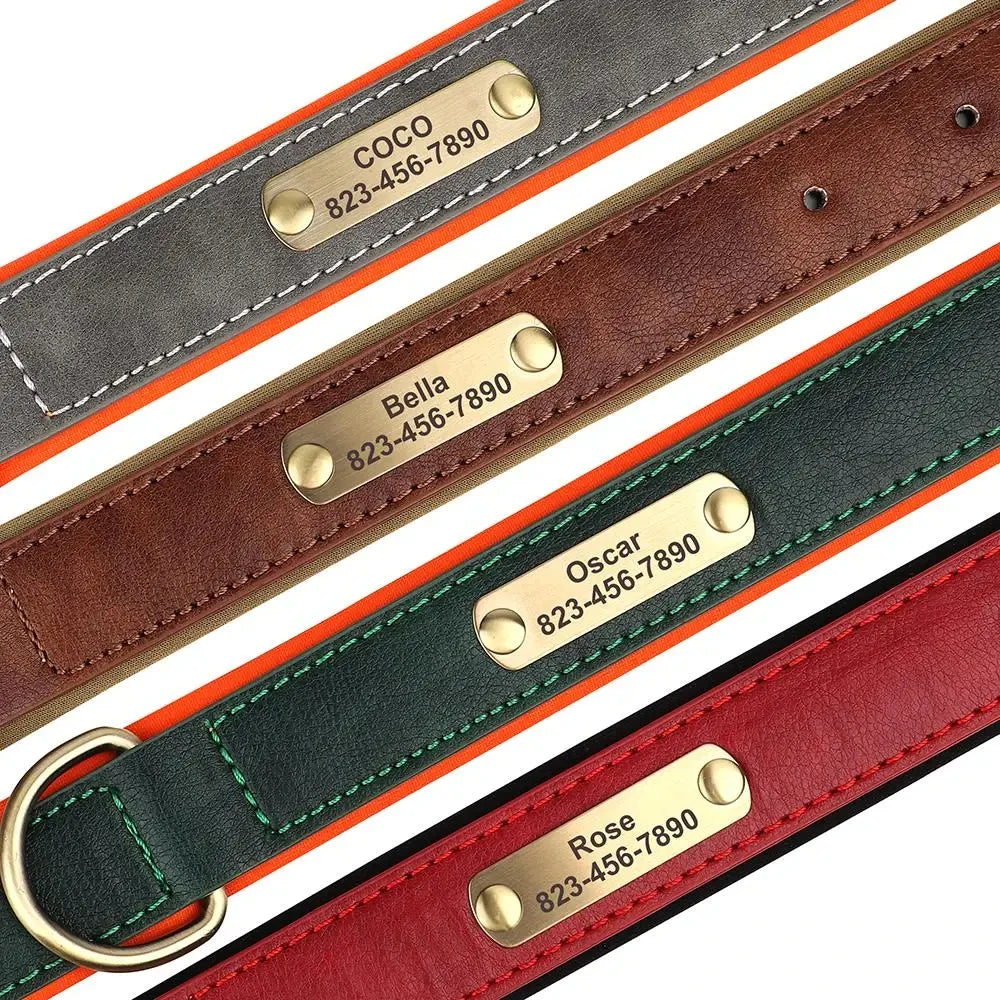 Personalized Leather Dog Collar | Free Name Engraving | Soft Padded | 9 Colors | XS–XL
