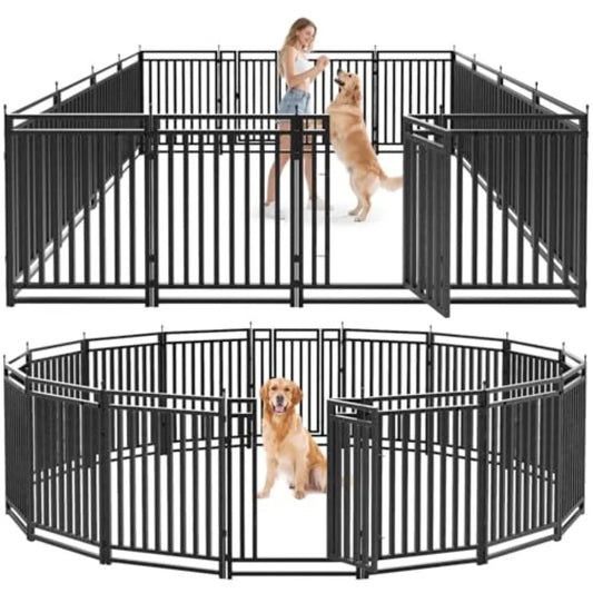 16-Panel Foldable Dog Playpen — 40" Height, Indoor & Outdoor | Black & Silver