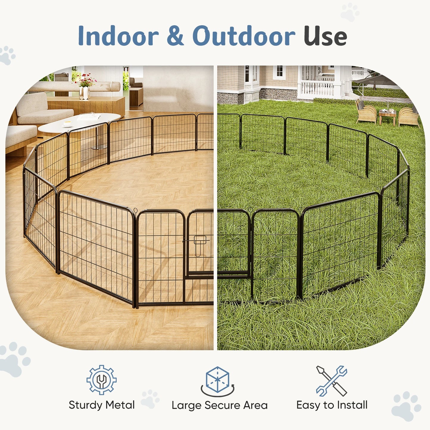 16-Panel Foldable Metal Dog Playpen — 32" Height, Indoor & Outdoor Pet Fence
