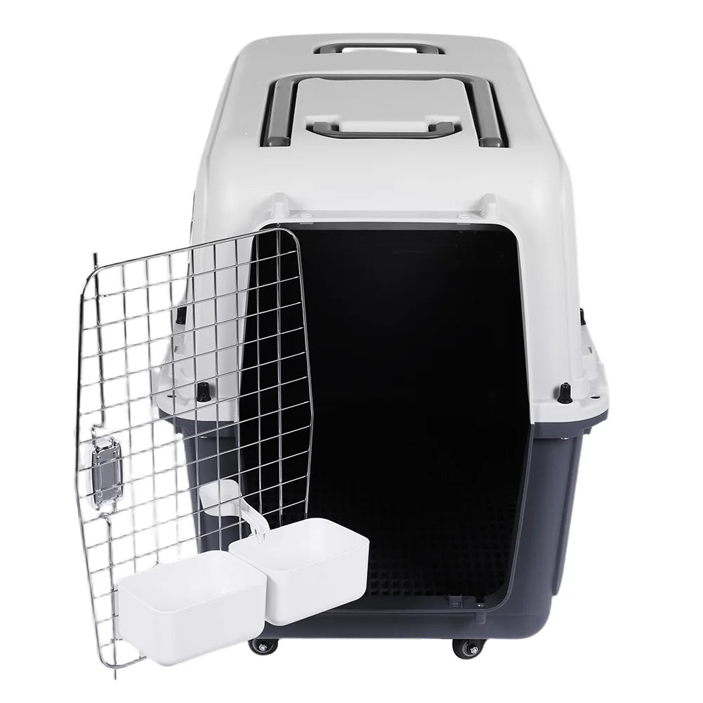 Large Dog Airline Carrier Crate | 33" Durable Plastic Travel Cage with Metal Door