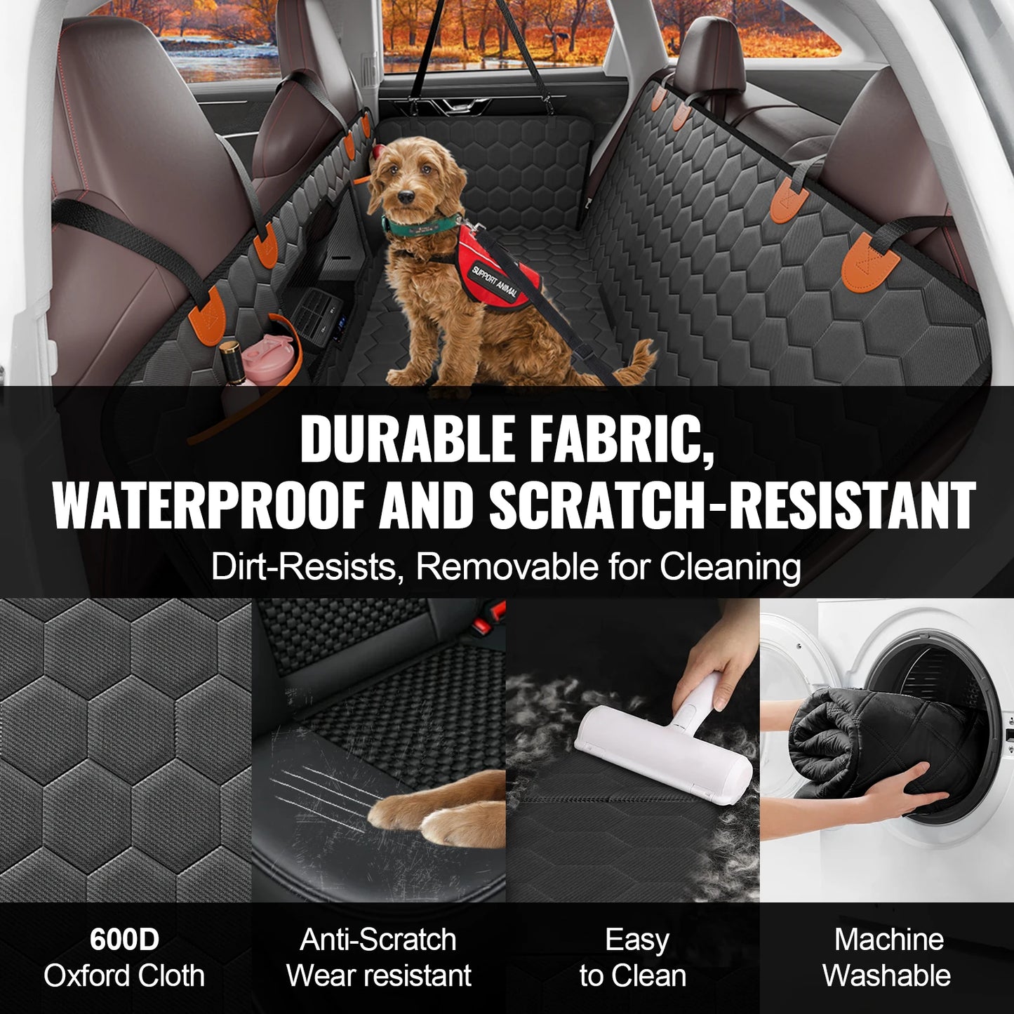 Back Seat Extender & Dog Car Seat Cover | Mesh Window, Storage Pocket, Supports 350 lbs